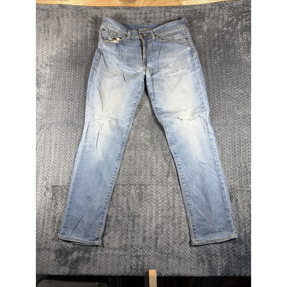 Levis Premium 511 Jeans Mens 34x32 Blue Medium Wash Slim Denim Distressed